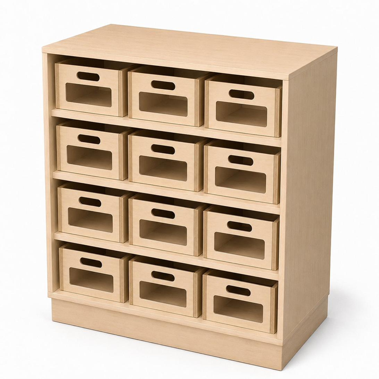 Schrank mit 12 Materialladen Bregenz 
B 80 H 80 cm mit 3 Einlegeböden