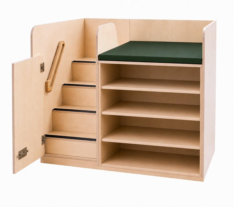 Wickelkommode Kufstein mit offenem Schrank und Treppe